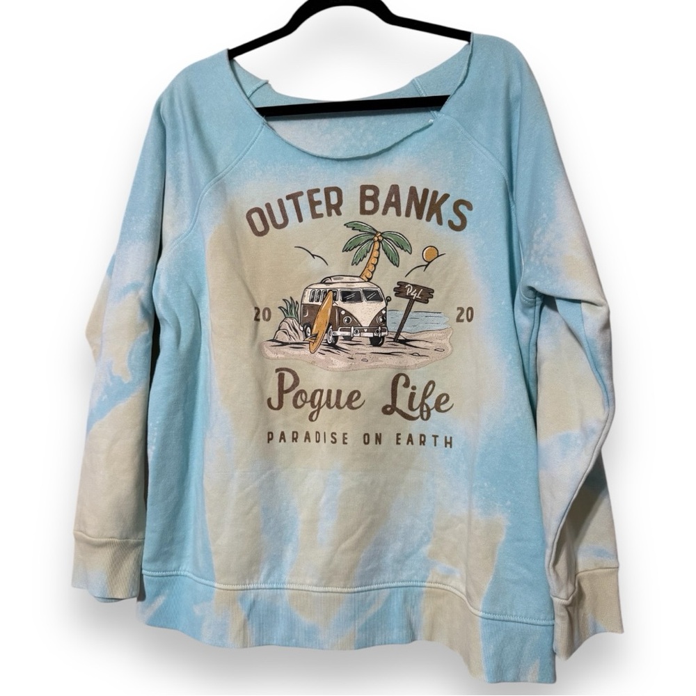 Outer Banks Pogue Life Sweatshirt P4L size 20 off the shoulder Blue and Cream